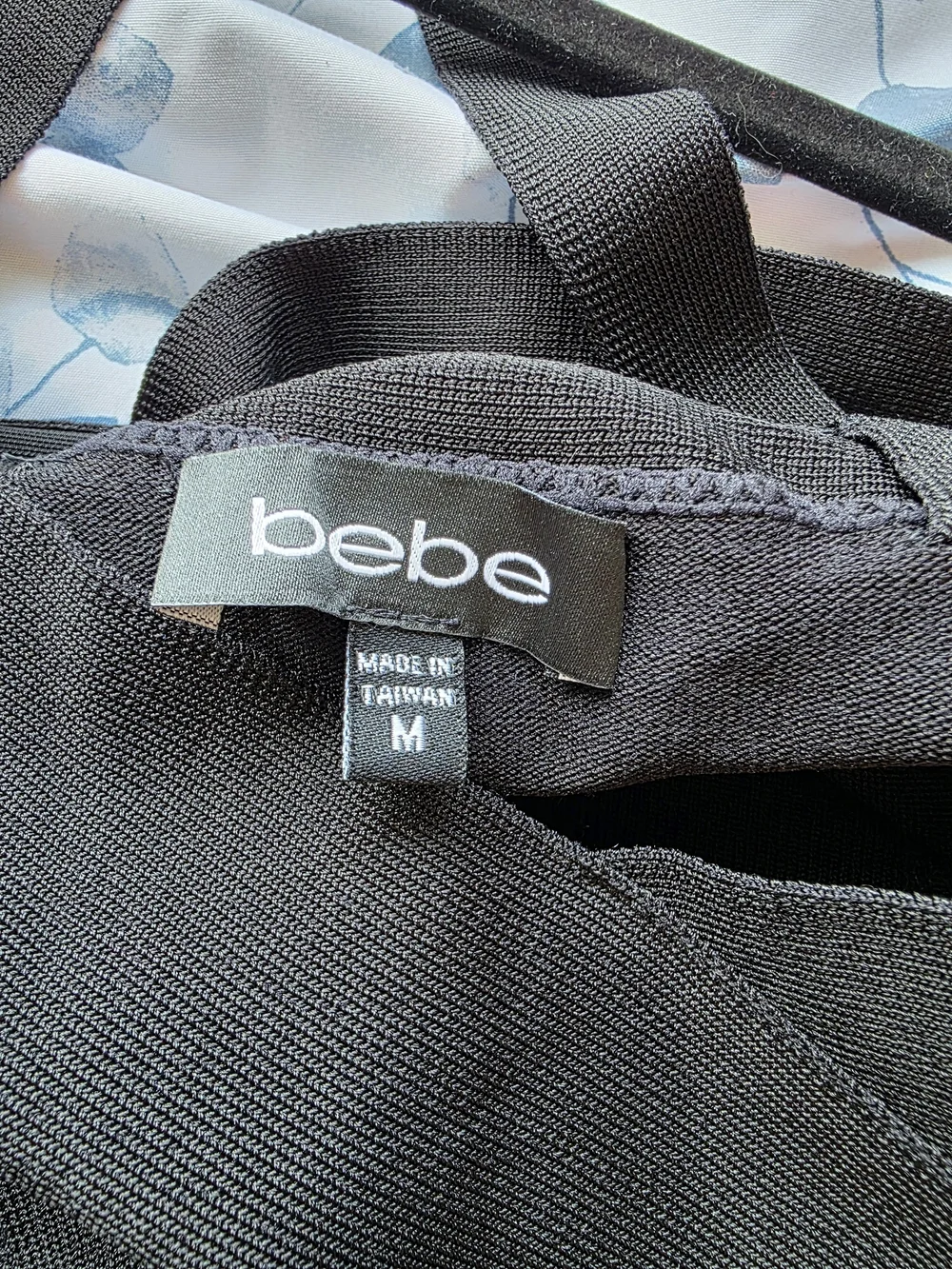 Bebe Black Bandage Bodycon Mini Dress Mesh Cutout Size M Date Night Going Out - Picture 8 of 13